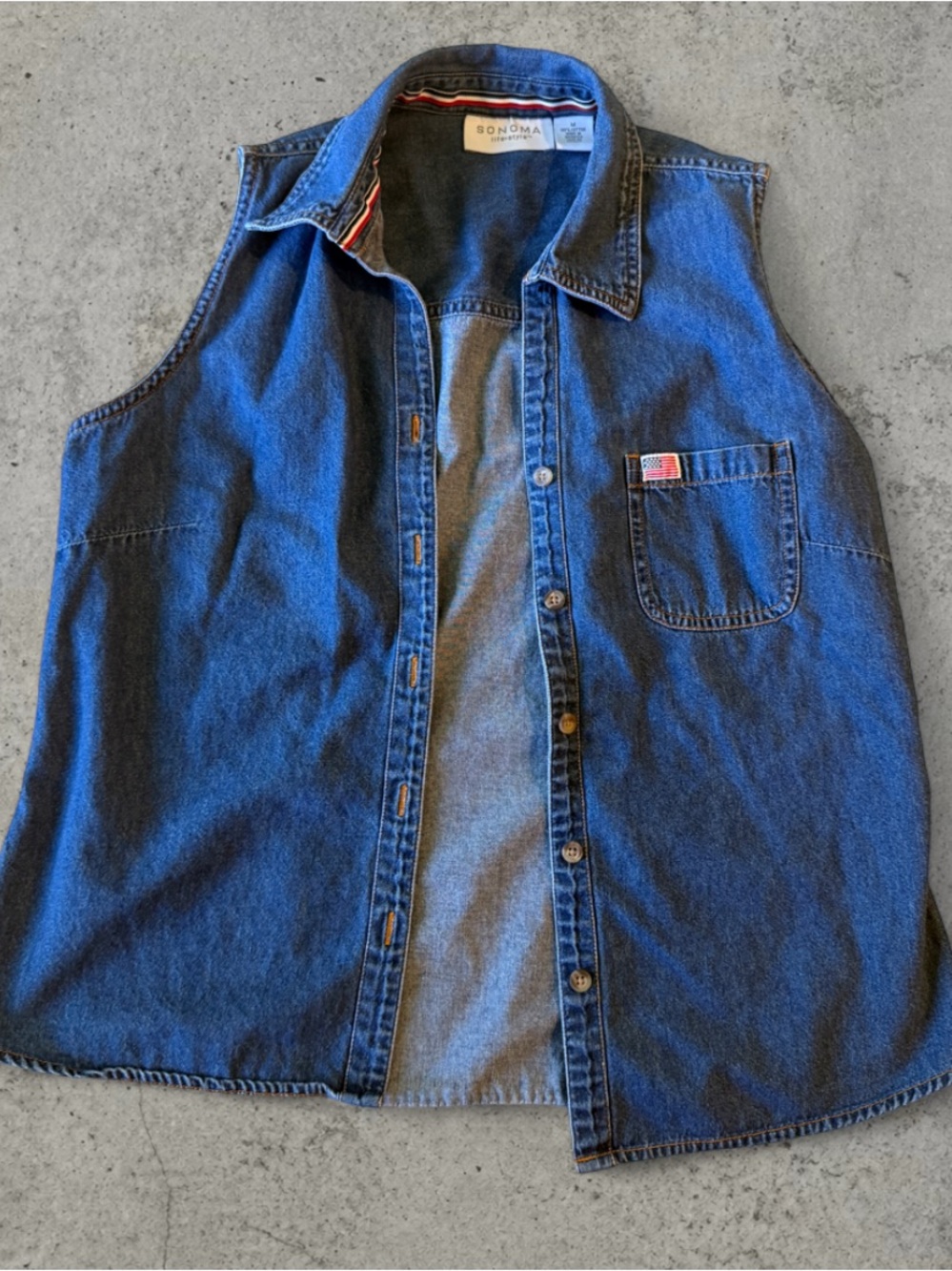 Fourth of July / Flag Sonoma Denim Button-Up Sleeveless Shirt - Blue